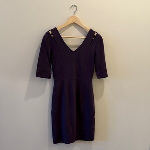 Halogen Deep Purple V-Neck Cutout Shoulder Sheath Dress